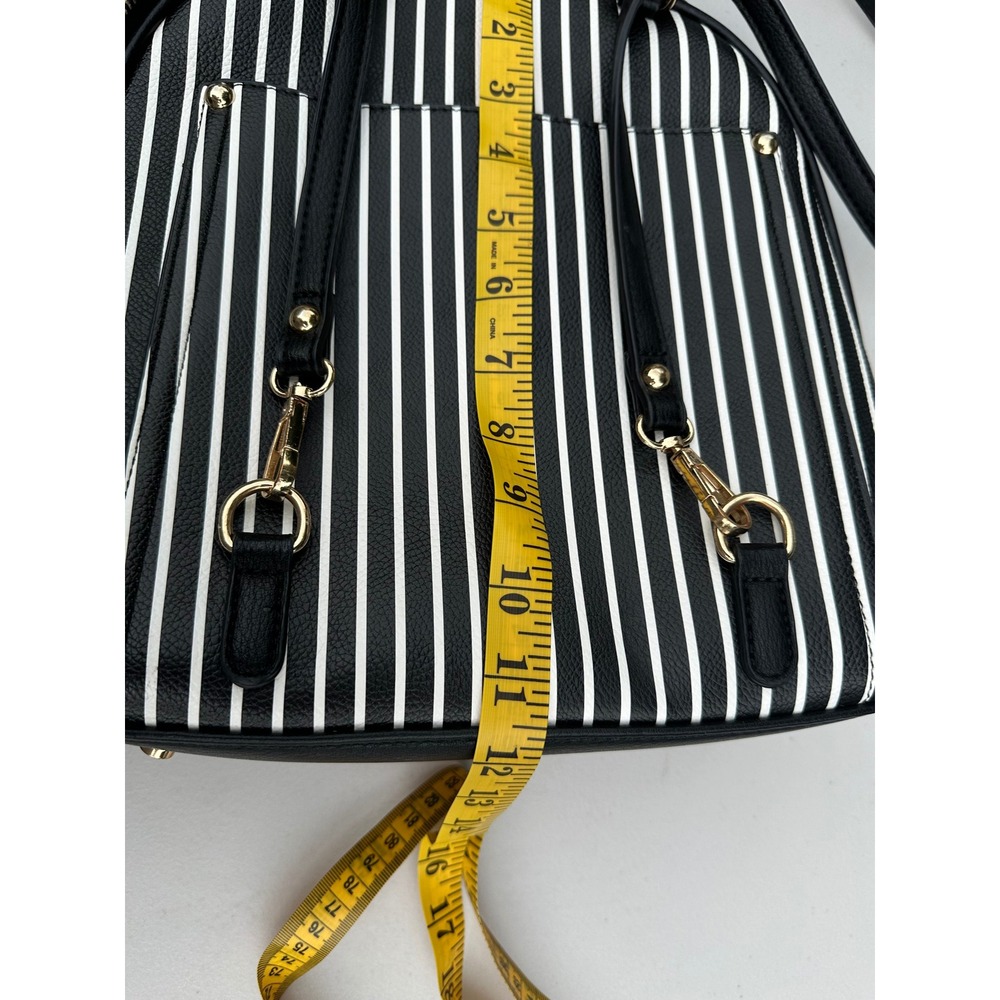 Miztique Black White Striped Dome Handbag Gold Hardware Faux Leather Tote Bag - Picture 5 of 6
